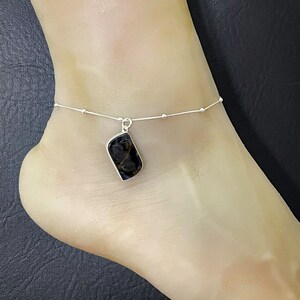 Natural Pietersite Anklet, Sterling Silver Beaded Ankle Bracelet, Pietersite Storm Charm, Beach Wedding Anklet, July Birthstone Jewelry