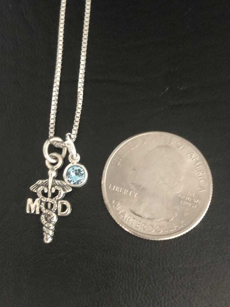 MD Graduation Gift Medical Doctor Charm Pendant Birthstone Gifts MD Necklace Family Birthstone Necklace Sterling Silver MD Pendant