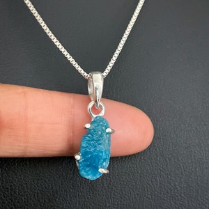 Genuine Raw Neon Apatite Necklace, Sterling Silver Apatite Pendant, Bridal Wedding Jewelry, Rough Apatite Charm Necklace, Natural Gemstone