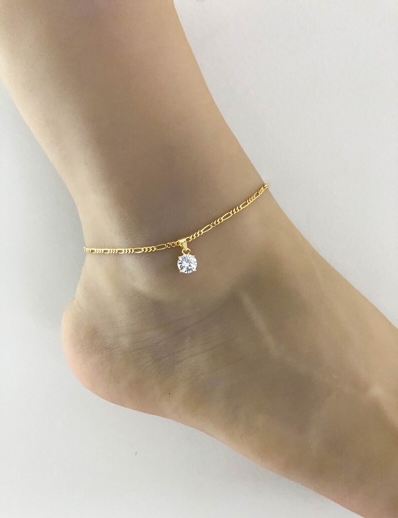 CZ Figaro Anklet Gold Figaro Chain Anklet Bracelet Gold Etsy