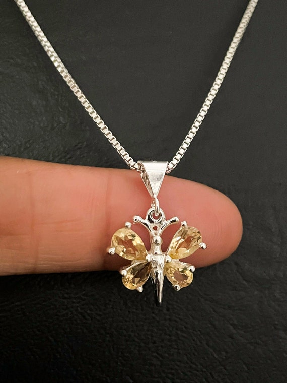 Genuine Citrine Butterfly Necklace 