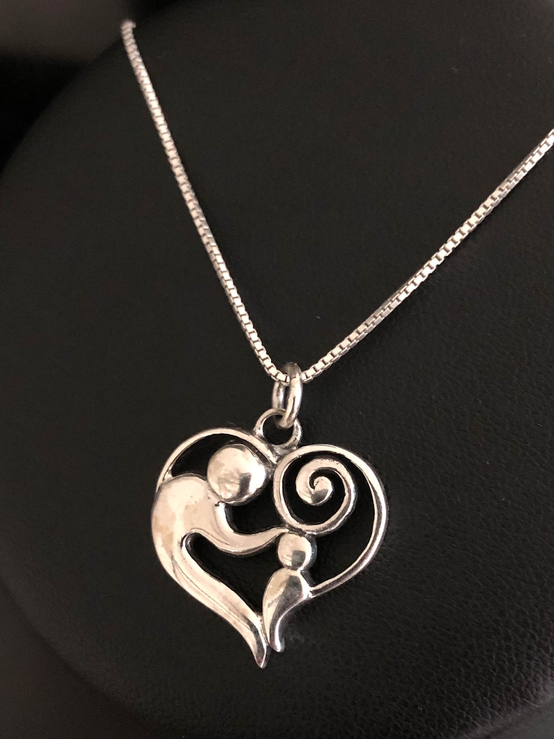Mother and Child Necklace, Mother and Child Pendant, Sterling Silver Heart Necklace, Heart Charm Pendant, Gift For Mom, Mother Necklace image 6