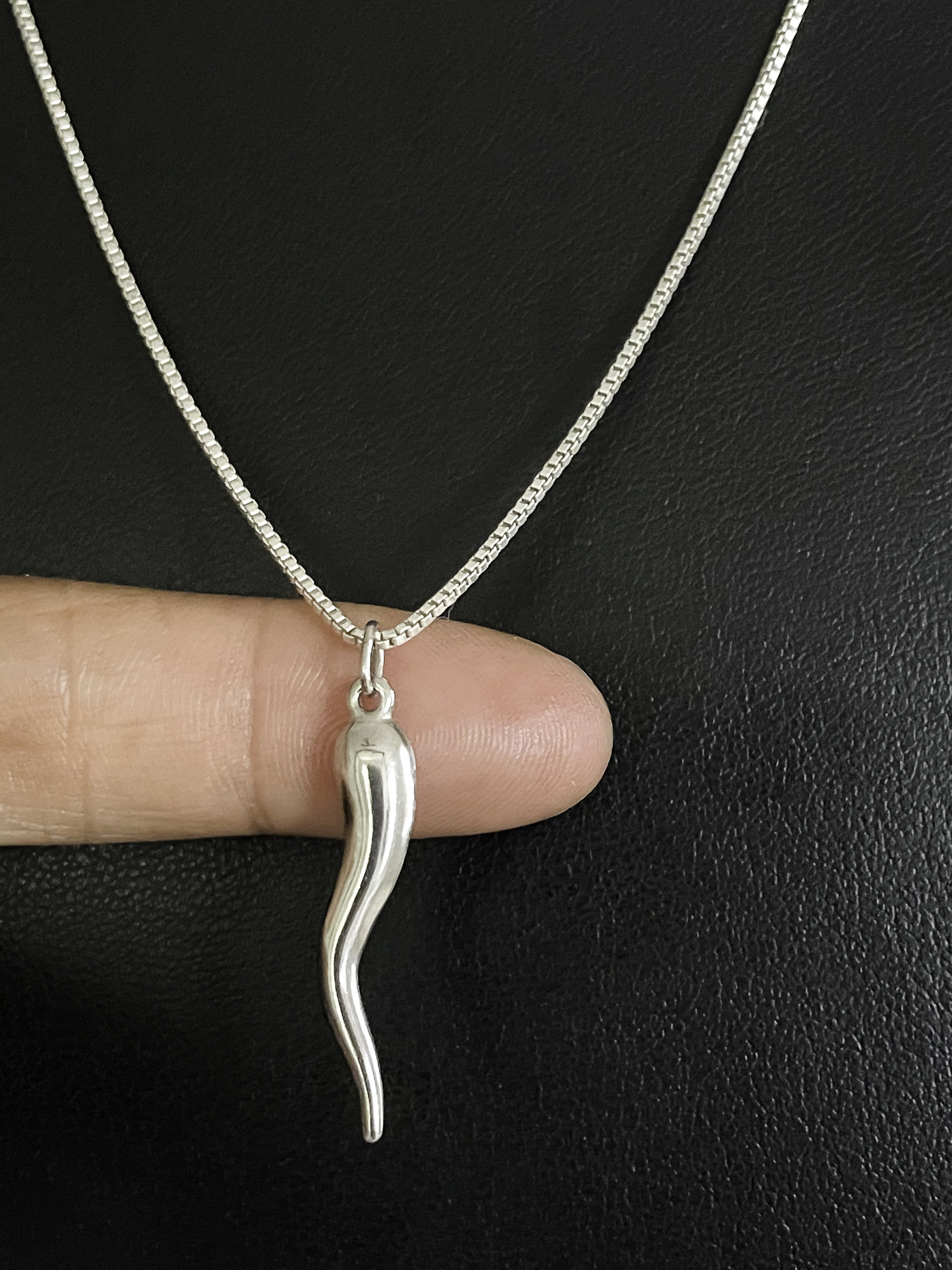 Italian Horn Necklace Rhodium Plated 