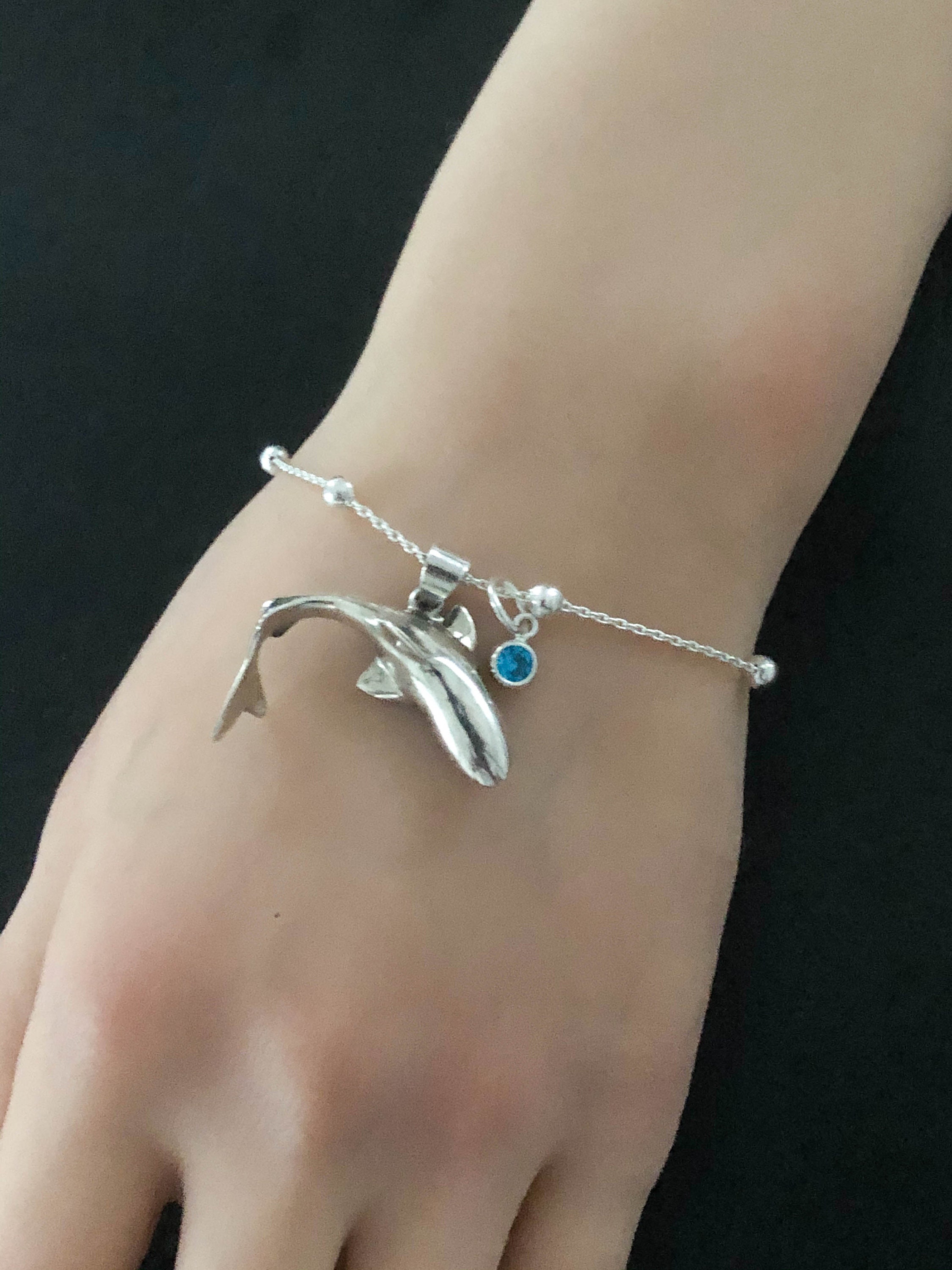 Shark Bracelet Sterling Silver Beaded Bracelet Shark Charm Etsy