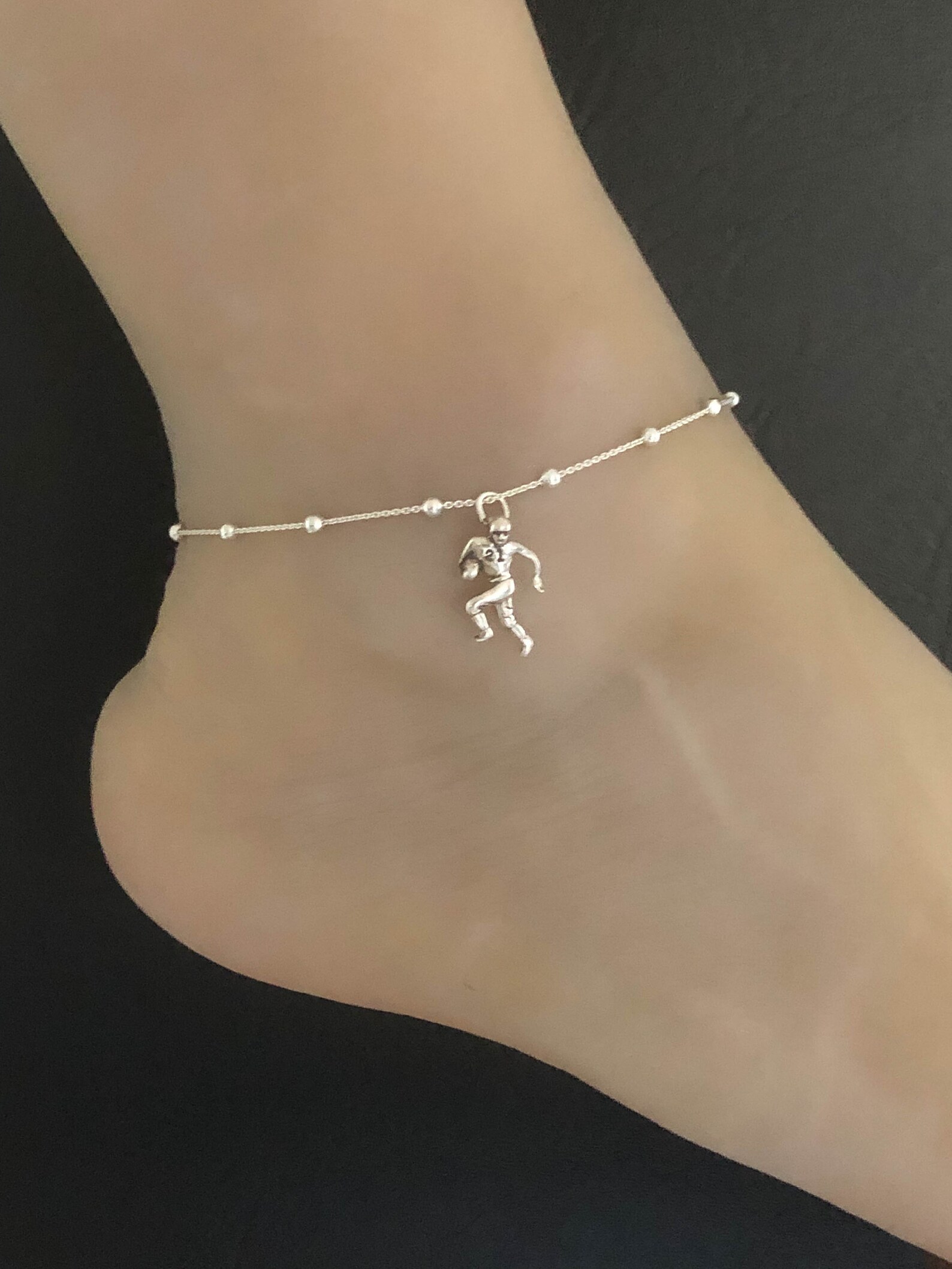 Football Player Anklet Sterling Silver Beaded Ankle Bracelet Etsy UK