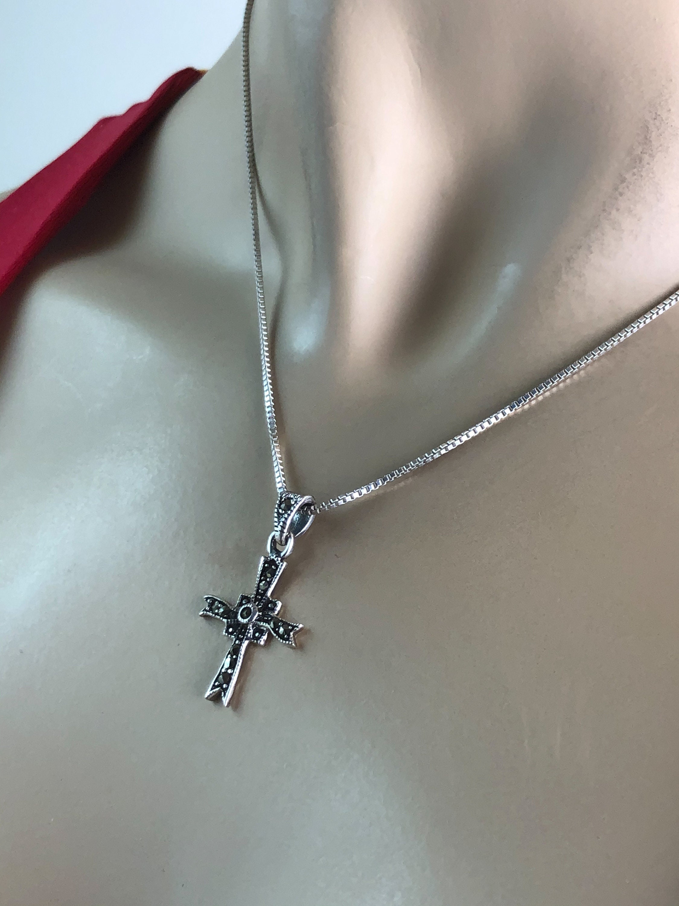 Marcasite Cross Necklace Sterling Silver Marcasite Cross | Etsy