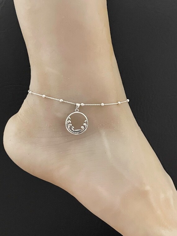 Beach Wave Anklet Sterling Silver Beaded Ankle Bracelet Ocean Wave Charm Anklet Surfer Jewelry Nautical Anklet Surfer Ankle Chain Etsy