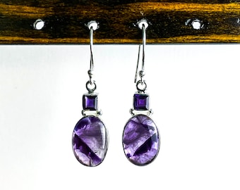 Genuine Amethyst Earrings, Sterling Silver Dangle Earrings, February Birthstone Jewelry, Valentine's Day Gifts, Bridal Wedding Earrings