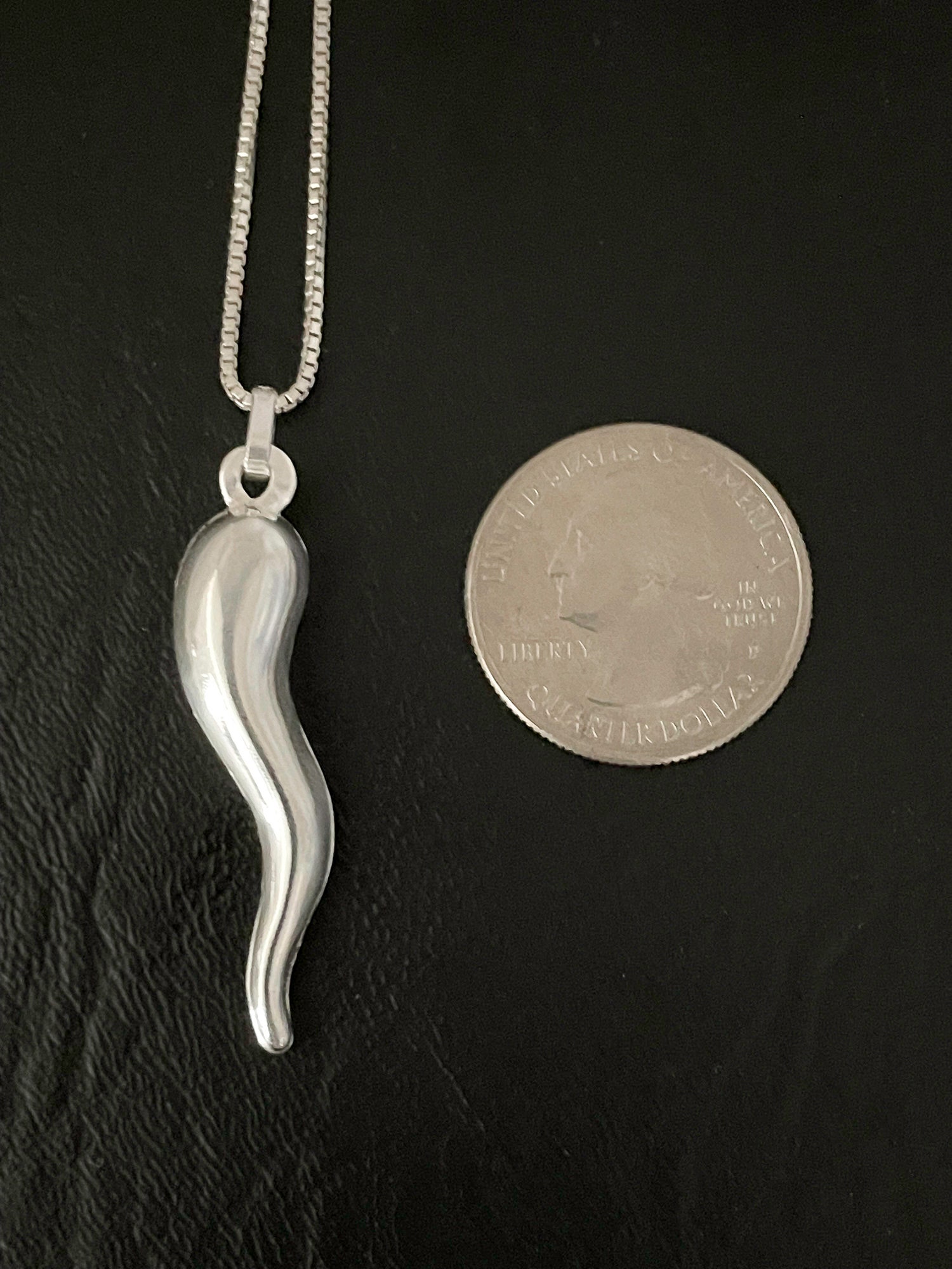Italian Horn Necklace, Sterling Silver Italian Horn Pendant, Chili