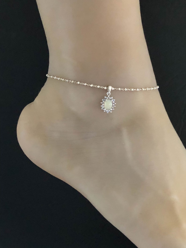 Tanzanites Anklet Natural Ethiopian Opal Anklet December Birthstone Jewelry October Birthstone Sterling Silver Beaded Ankle Bracelet