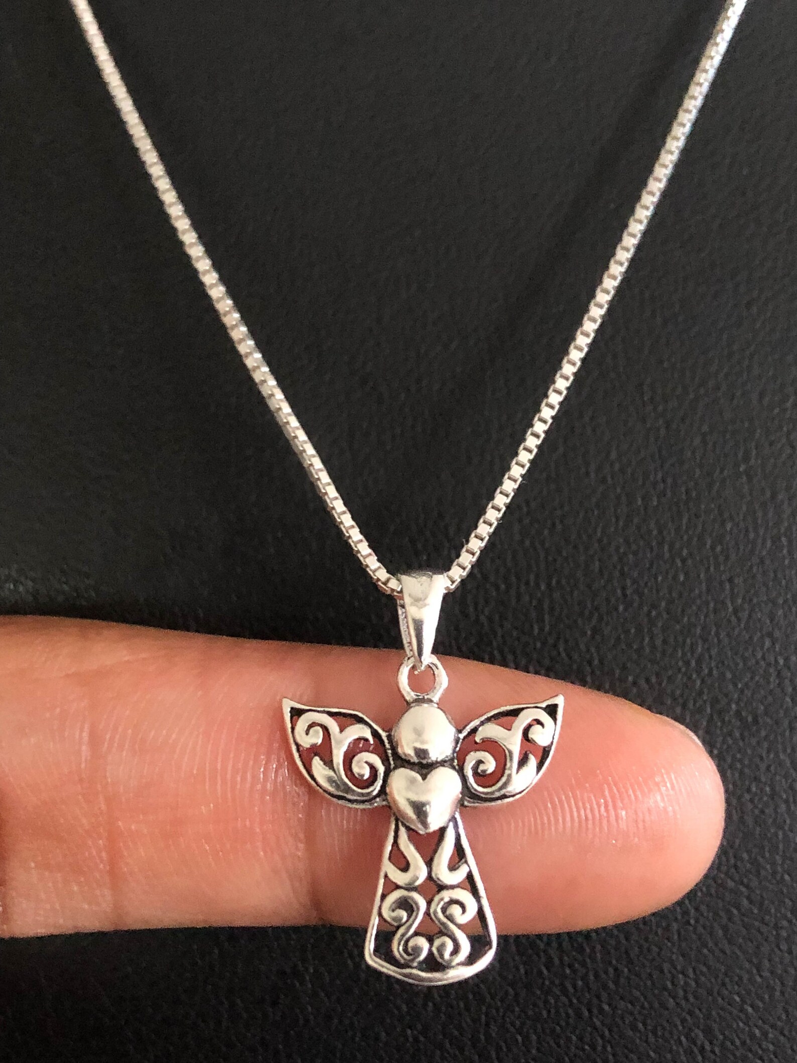 Tiny Angel Necklace Sterling Silver Angel Necklace Dainty Etsy