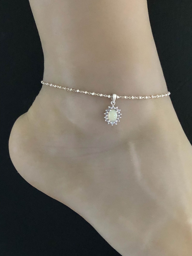 Tanzanites Anklet Natural Ethiopian Opal Anklet December Birthstone Jewelry October Birthstone Sterling Silver Beaded Ankle Bracelet