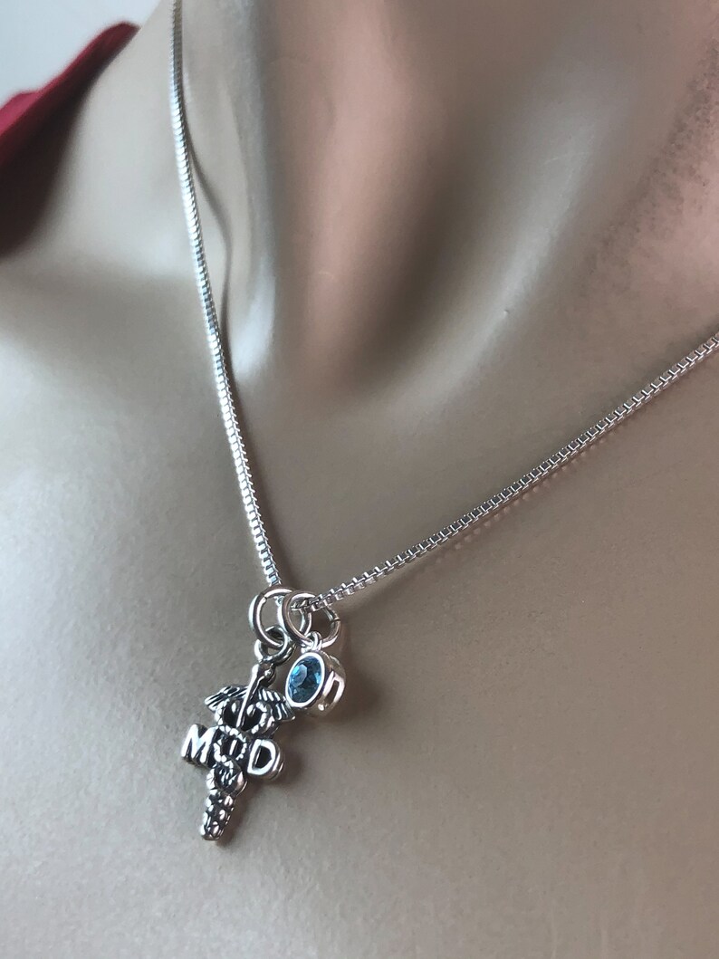 MD Graduation Gift Medical Doctor Charm Pendant Birthstone Gifts MD Necklace Family Birthstone Necklace Sterling Silver MD Pendant