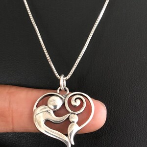 Mother and Child Necklace, Mother and Child Pendant, Sterling Silver Heart Necklace, Heart Charm Pendant, Gift For Mom, Mother Necklace image 3