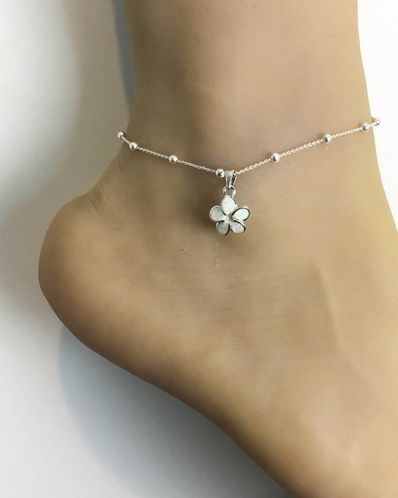 Plumeria Flower Anklet Sterling Silver Beaded Ankle Bracelet Etsy