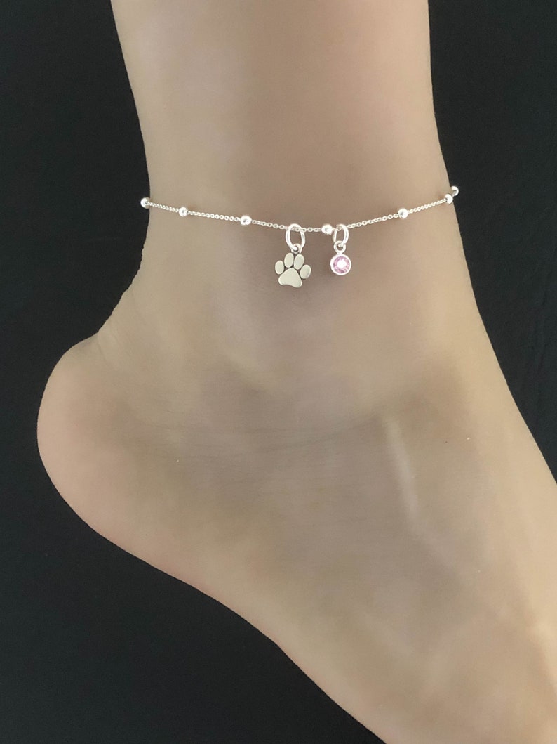 Paw Print Anklet Sterling Silver Beaded Ankle Bracelet Good Etsy