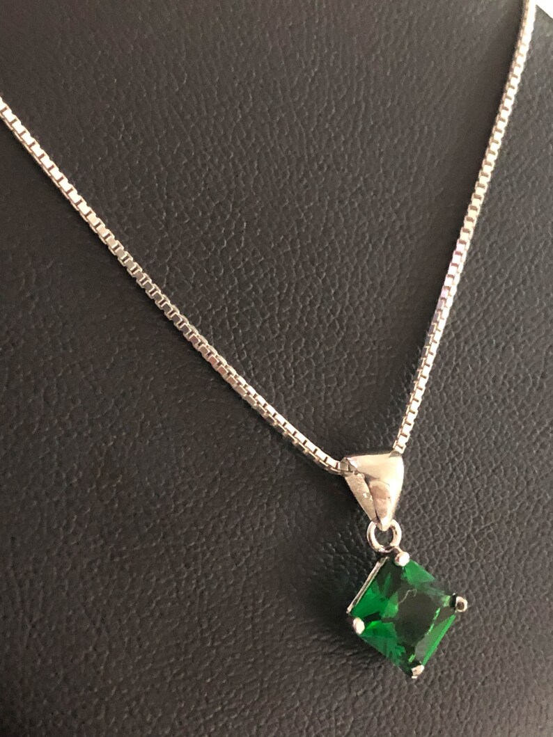 Emerald Necklace Sterling Silver Emerald Pendant May Etsy