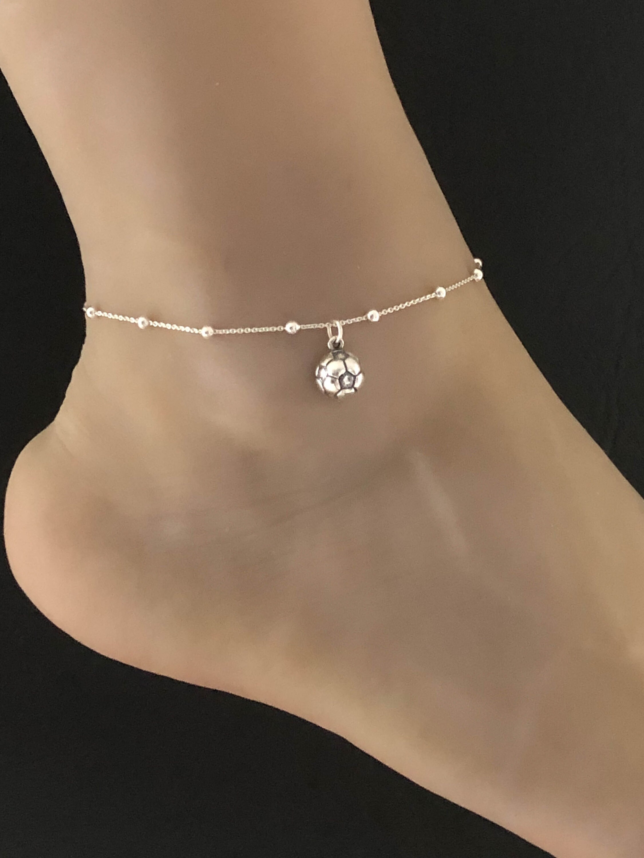 Soccer Ball Anklet Sterling Silver Beaded Ankle Bracelet Etsy UK