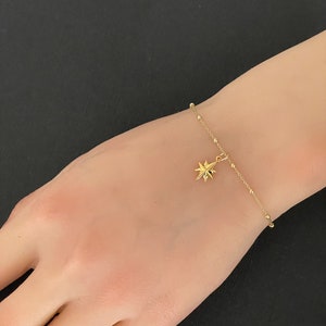 Gold North Star Bracelet, Gold Plated over Sterling Silver Beaded Bracelet, North Star Charm Bracelet, Stackable Bracelet, Everyday Wear
