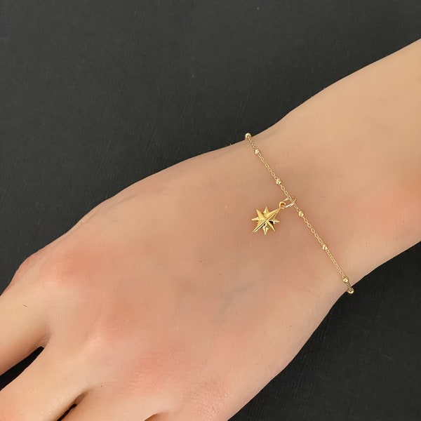 Bracelet étoile du nord en or, bracelet en plaqué or sur argent sterling, bracelet à breloques étoile du nord, bracelet superposable, à porter au quotidien