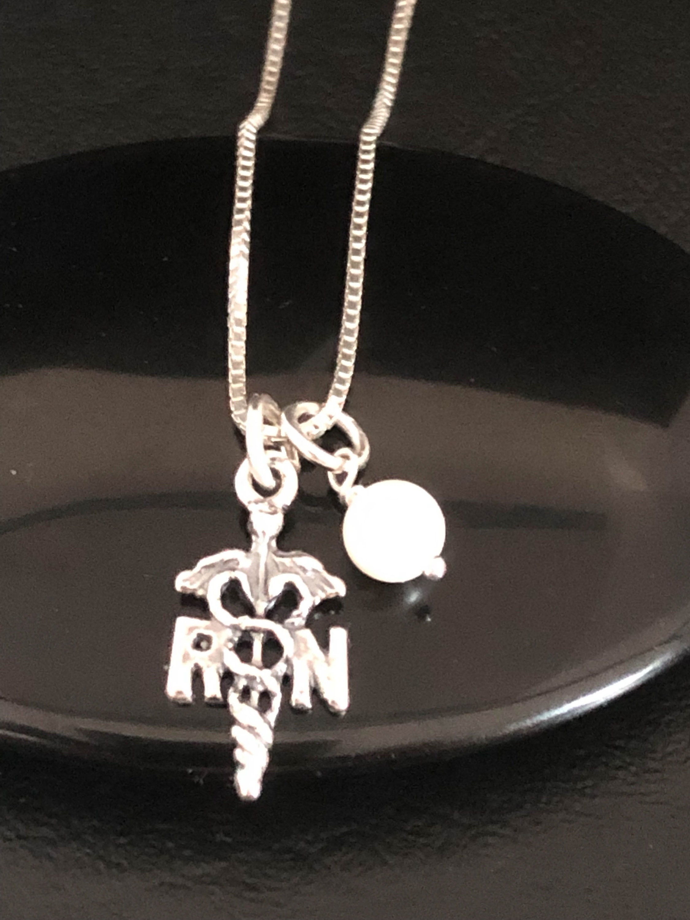 RN Necklace Sterling Silver RN Pendant Real Pearl Necklace Etsy