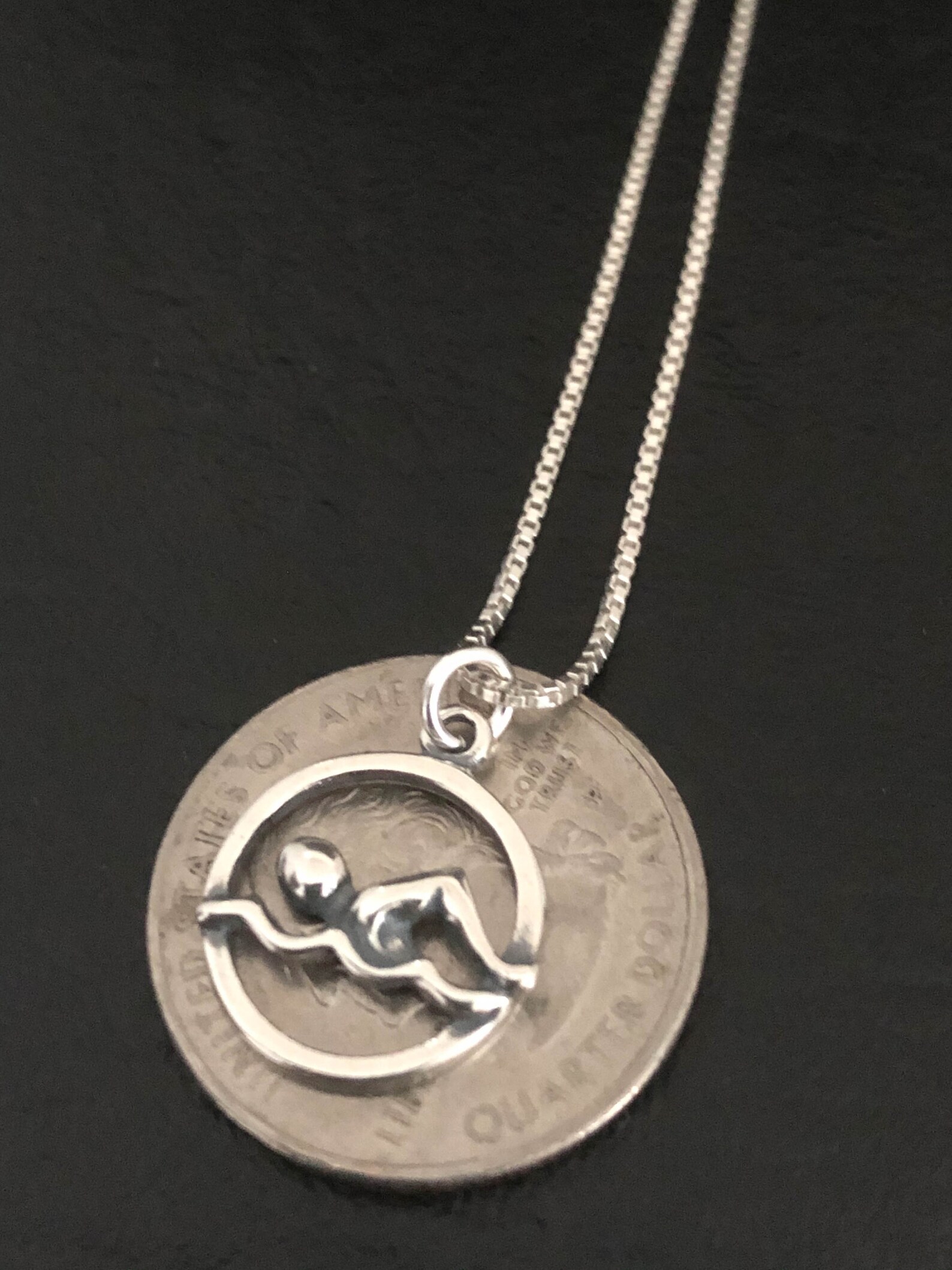 Swimming Necklace Sterling Silver Swimming Pendant Swimming Etsy