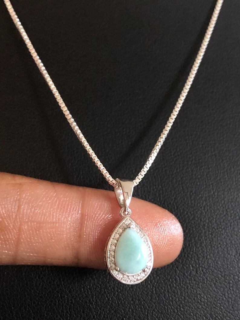 Genuine Larimar Necklace April Birthstone Jewelry March Birthstone Jewelry CZ Bridal Wedding Necklace Sterling Silver Larimar Pendant