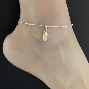 Genuine Ethiopian Opal Anklet, Sterling Silver Beaded Anklet Bracelet, Good Luck Charm Jewelry, Dainty Fire Opal Anklet, October Birthstone