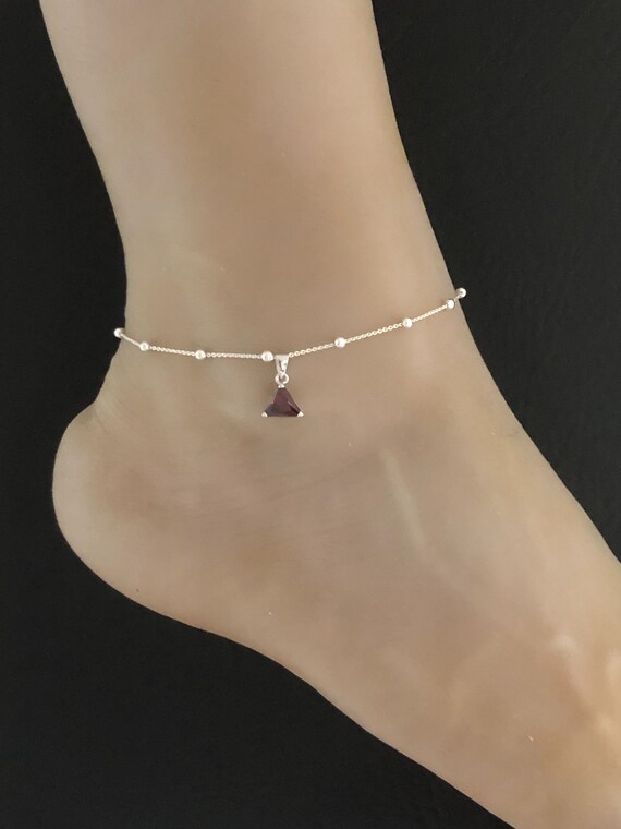 Garnet Anklet Sterling Silver Beaded Ankle Bracelet Good Luck