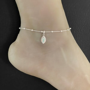 Genuine Ethiopian Opal Anklet, Sterling Silver Beaded Anklet Bracelet, Good Luck Charm Jewelry, Dainty Fire Opal Anklet, October Birthstone
