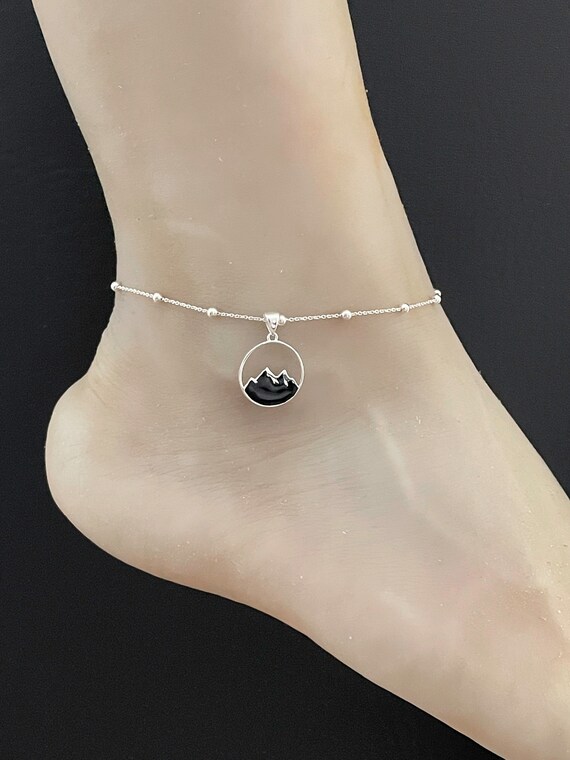 OFURE Sterling Silver Boho Star Anklet – Adjustable Cuban Link Chain With Beads – Handmade UK