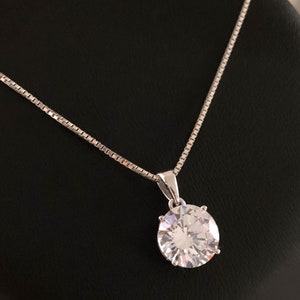 Sterling Silver Cz Necklace, Solitaire Necklace, Cubic Zirconia Necklace, Clear Cubic Zirconia Pendant, Wedding Necklace, Bridal Necklace image 5