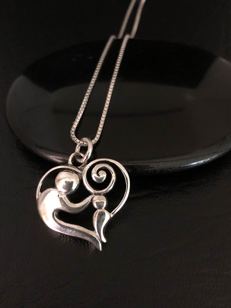 Mother and Child Necklace, Mother and Child Pendant, Sterling Silver Heart Necklace, Heart Charm Pendant, Gift For Mom, Mother Necklace image 8