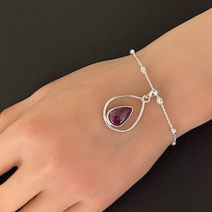 Natural Ruby Bracelet, Sterling Silver Beaded Bracelet, Ruby Charm Bracelet, July Birthstone Jewelry, Stackable Bracelet, Everyday Wear