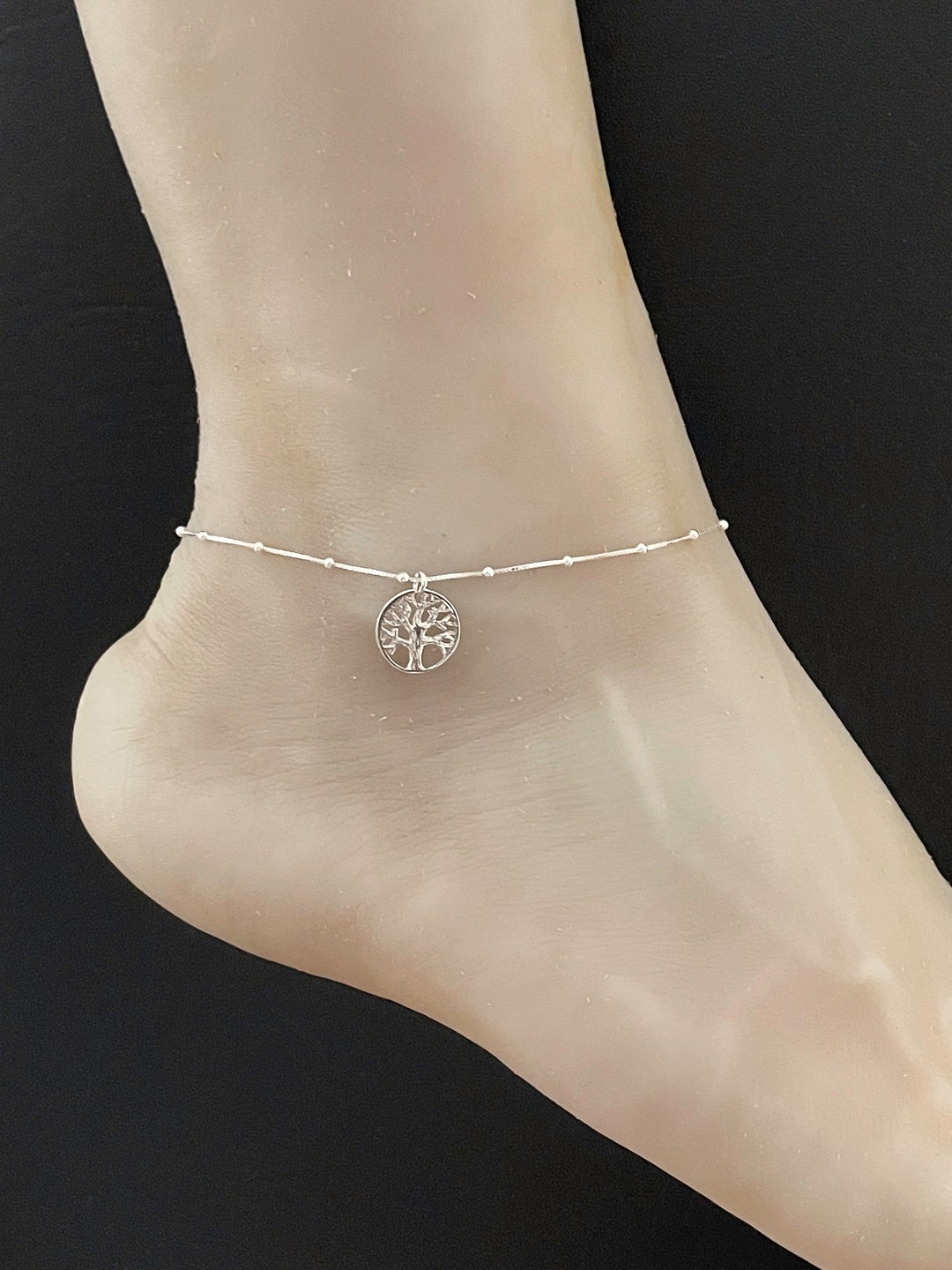 Tree of Life Anklet, Sterling Silver Beaded Ankle Bracelet, Anklet ...