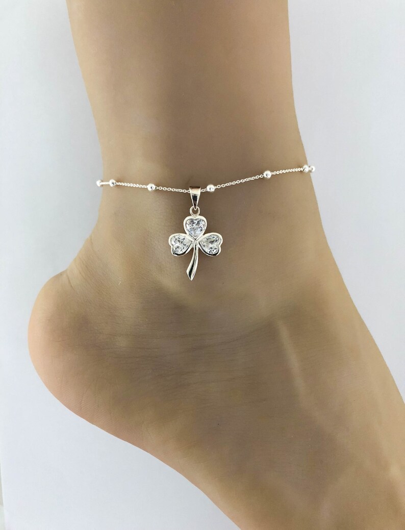Shamrock Anklet Sterling Silver Beaded Ankle Bracelet Good Etsy
