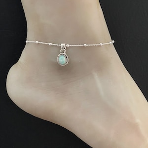 Genuine Ethiopian Opal Anklet, Sterling Silver Beaded Anklet Bracelet, Good Luck Charm Jewelry, Dainty Fire Opal Anklet, October Birthstone