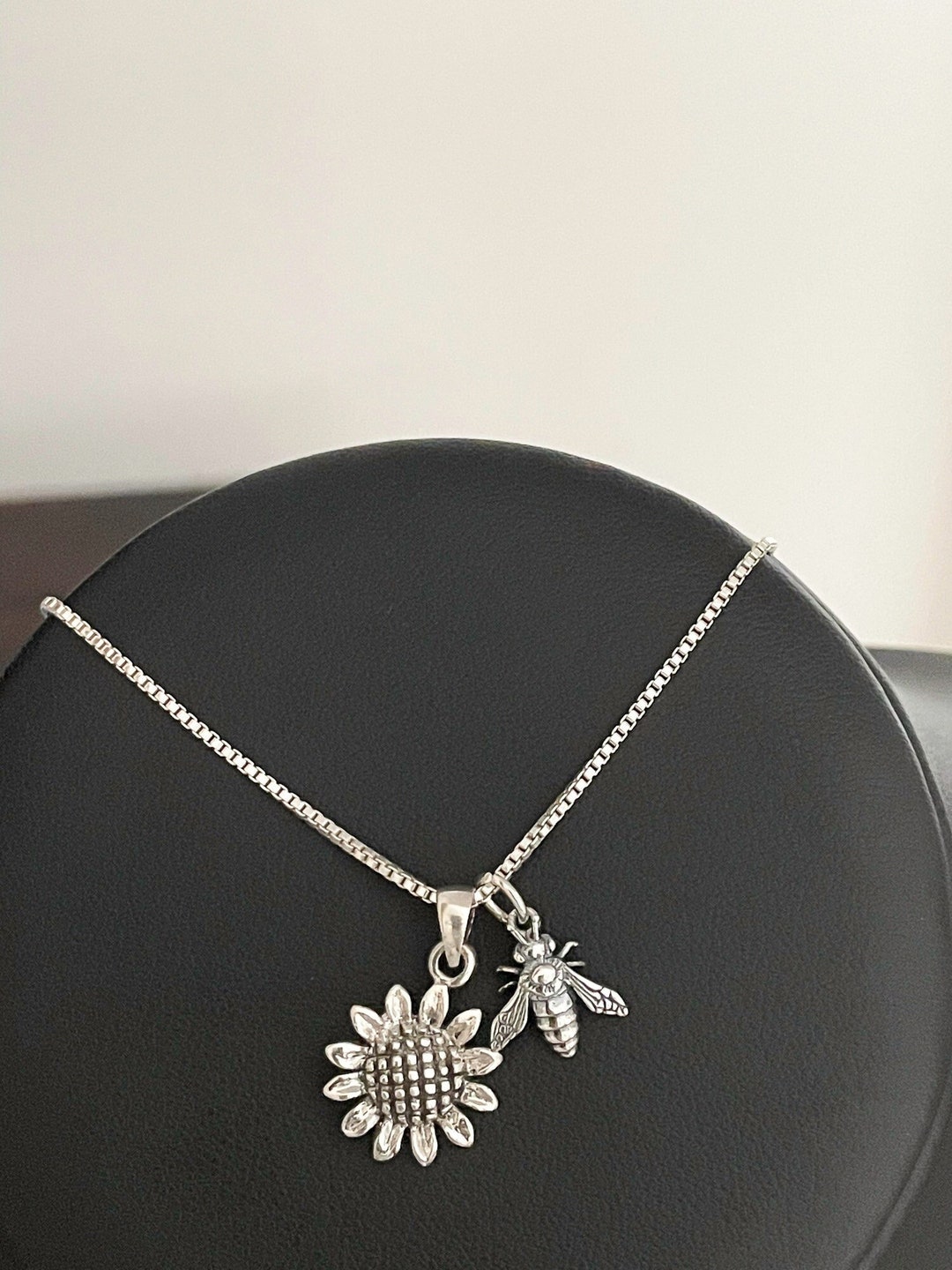 Sunflower Bee Necklace Sterling Silver Sunflower Necklace Etsy