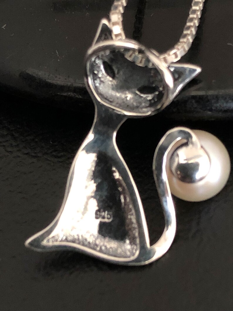 Cat Necklace Sterling Silver Cat Pearl Necklace Cat Charm - Etsy