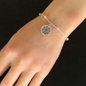 Blue Opal Sunshine Bracelet, Sterling Silver Beaded Bracelet, Sun Charm Bracelet, Stackable Bracelet, Bridal Wedding Bracelet, Everyday Wear