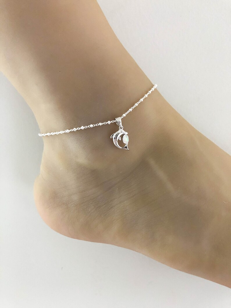 Dolphin Anklet Sterling Silver Beaded Ankle Bracelet White Etsy