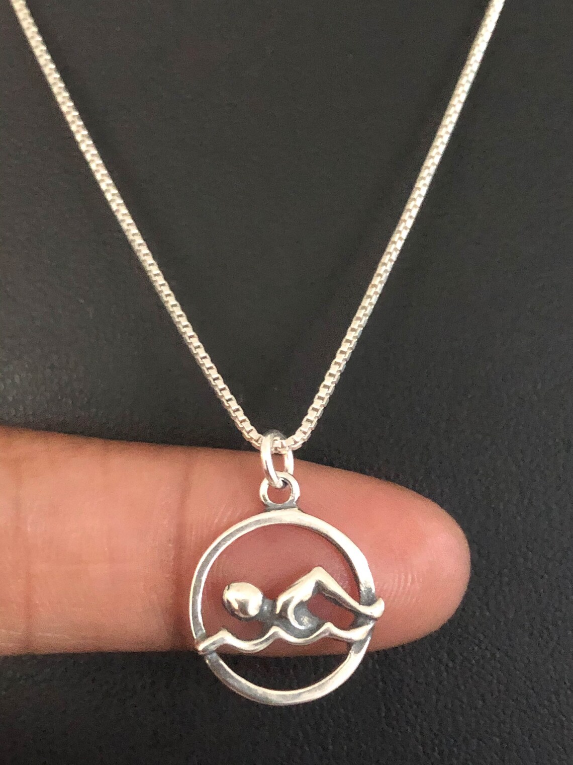 Swimming Necklace Sterling Silver Swimming Pendant Swimming Etsy
