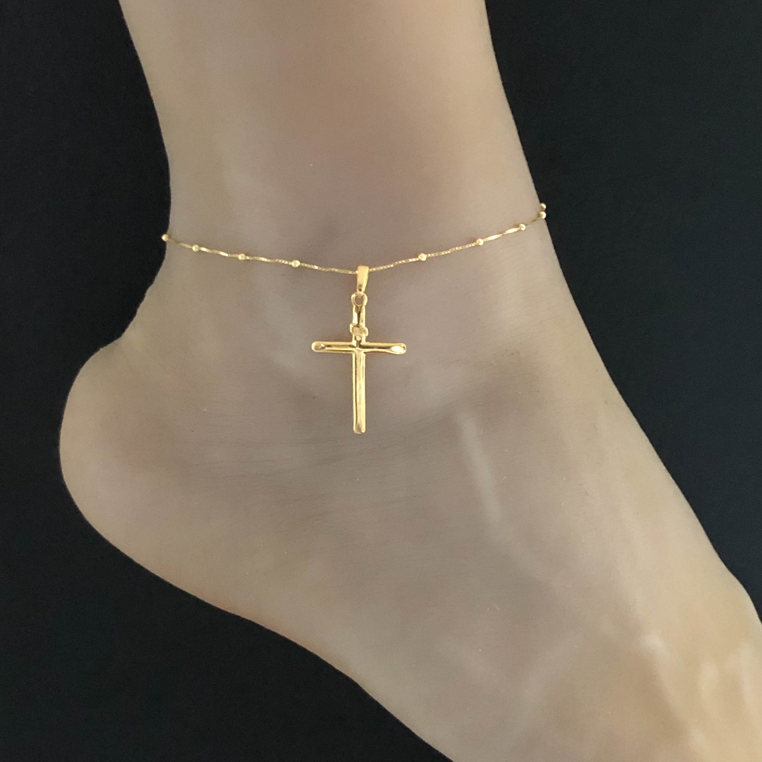 Gold cross hotsell ankle bracelet