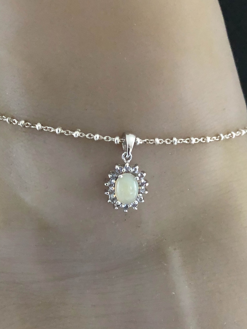 Tanzanites Anklet Natural Ethiopian Opal Anklet December Birthstone Jewelry October Birthstone Sterling Silver Beaded Ankle Bracelet