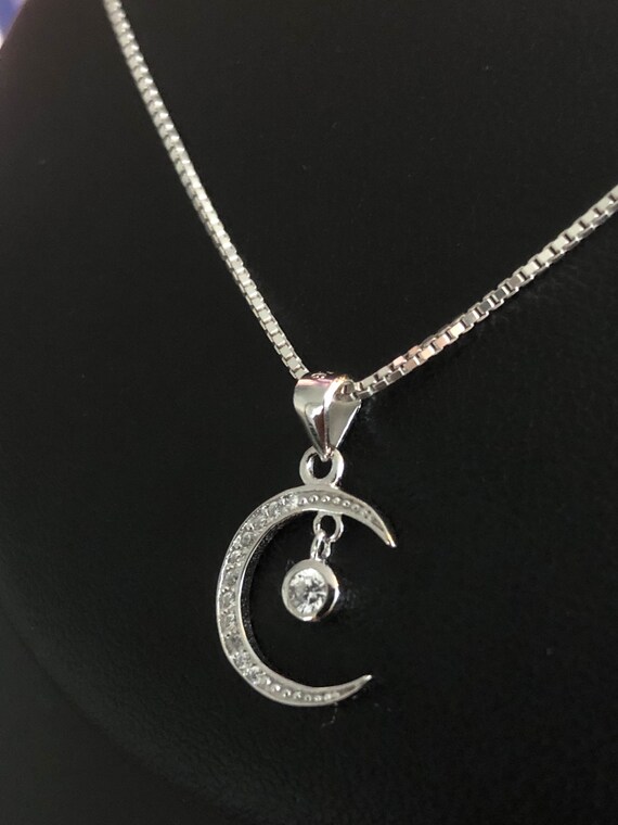 Moon Necklace, Sterling Silver Moon Pendant, Crescent Moon Charm Necklace,  Celestial Necklace, CZ Moon Pendant, Gift For Women, Moon Jewelry