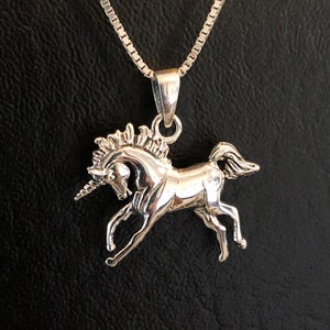 Sterling Silver Prancing Unicorn Necklace, Unicorn Charm Pendant, Whimsical Jewelry, Fantasy Fairytale Jewelry, Magical Necklace, Girl Gift