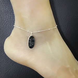 Natural Pietersite Anklet, Sterling Silver Beaded Ankle Bracelet, Pietersite Storm Charm, Beach Wedding Anklet, July Birthstone Jewelry