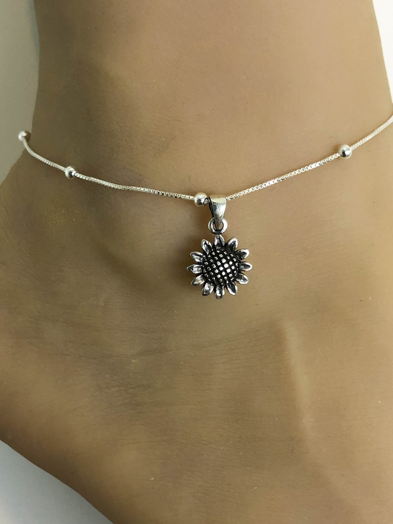 Sunflower Anklet Sterling Silver Beaded Ankle Bracelet Good Etsy