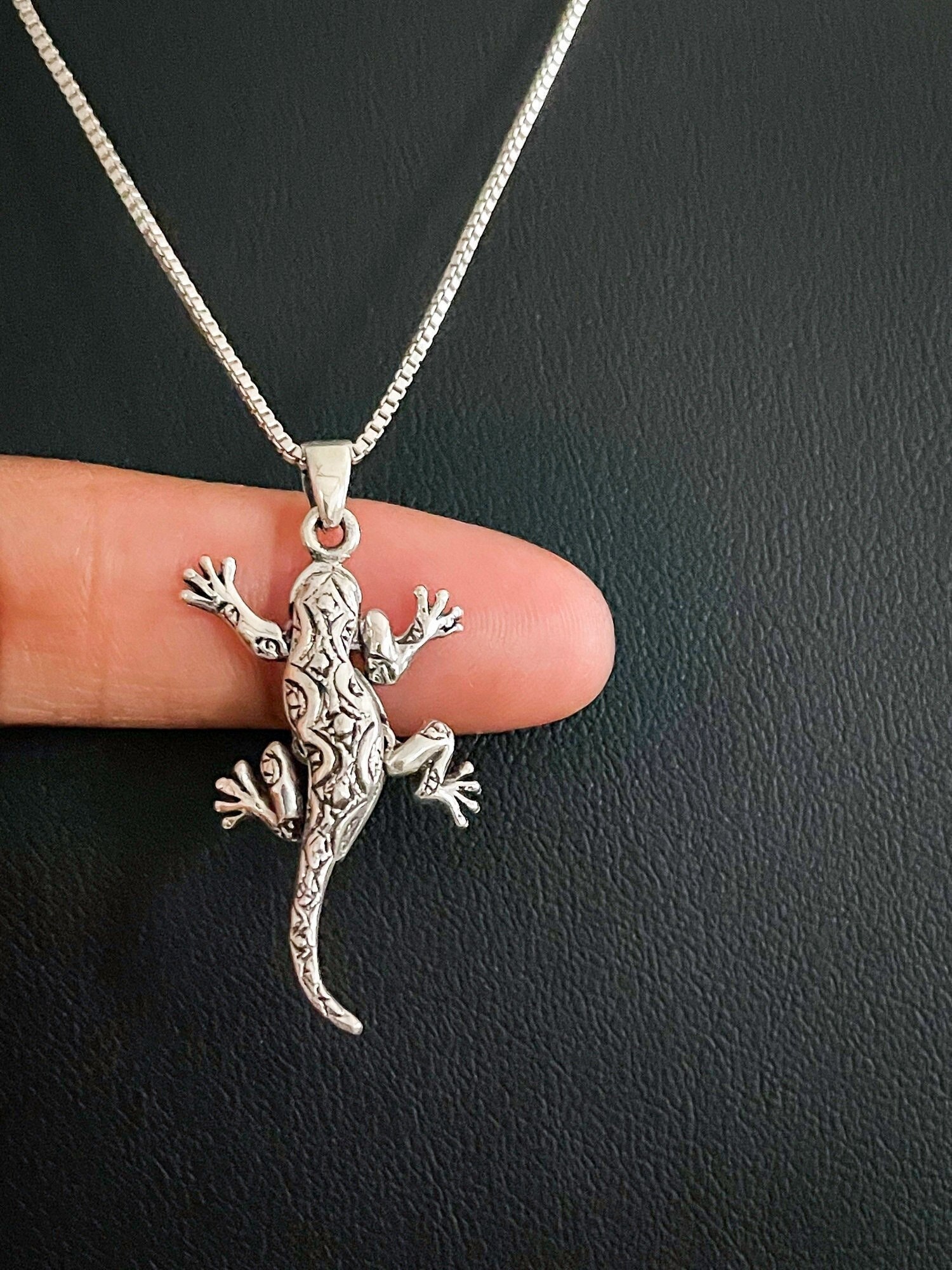 Lizard Necklace, Sterling Silver Lizard Pendant, Lizard Charm