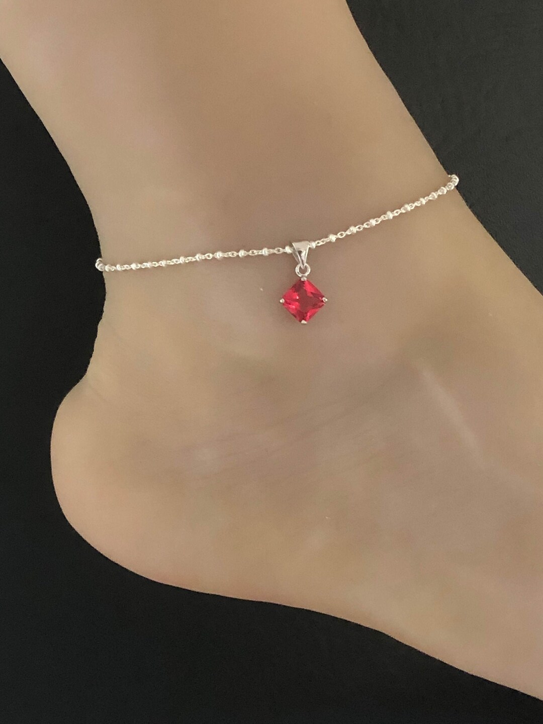 Ruby Anklet Sterling Silver Beaded Ankle Bracelet Good Luck Etsy